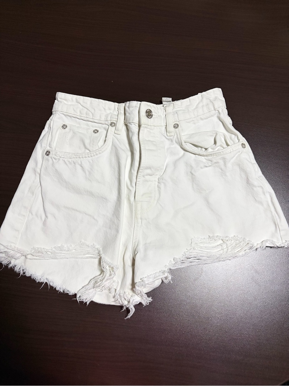 Zara White Distressed Denim Shorts